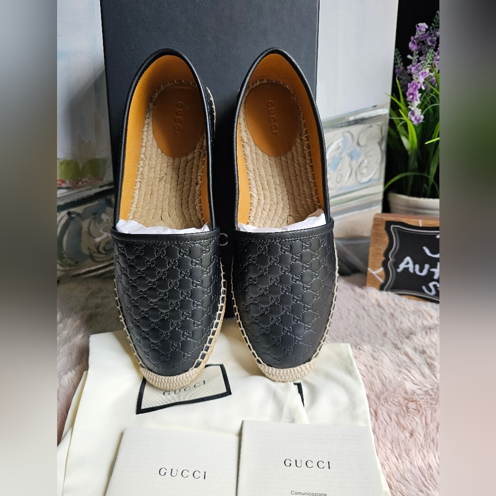 Gucci GG Microguccissima Leather Espadrille in black